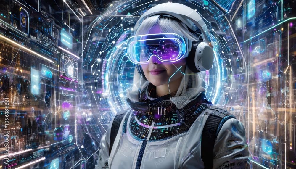 Poster a masterful depiction of a cyberpunk hacker immersed in a futuristic, neon-lit setting, expertly nav