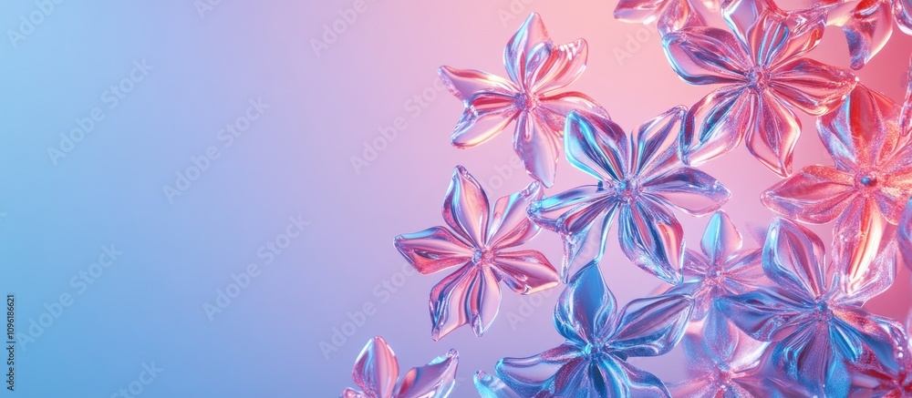 Poster illuminated glass snowflakes on a gradient background with space for text perfect for minimalist chr