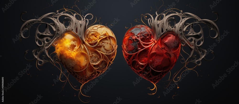 Poster abstract artistic representation of two intertwined hearts symbolizing love and connection with intr