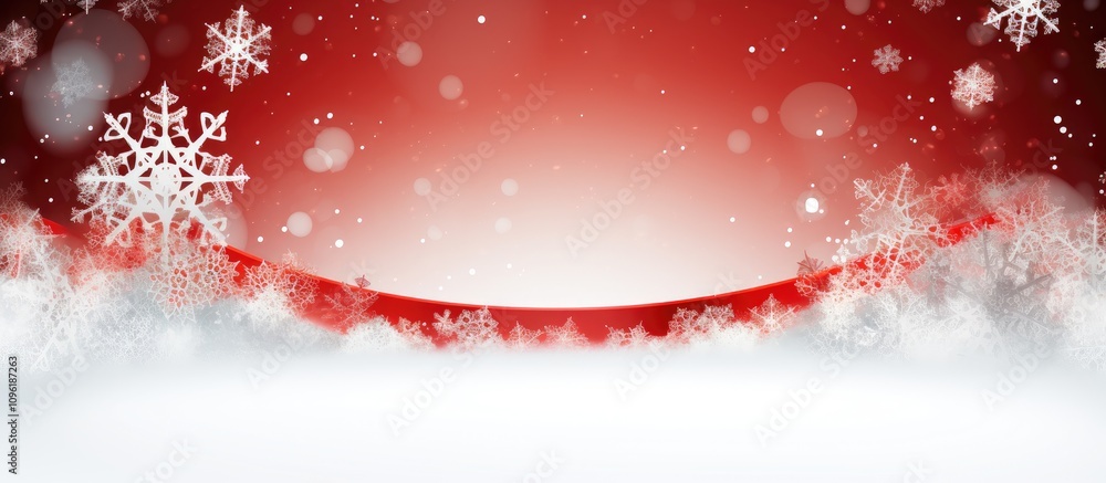 Poster holiday backdrop featuring a circular copy space surrounded by elegant snowflakes and a festive red 