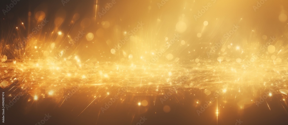 Poster golden bokeh backdrop with radiant light bursts creating an abstract festive atmosphere suitable for