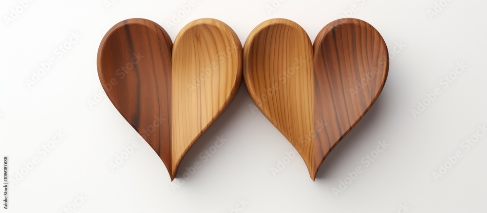 Poster wooden heart shapes with a smooth finish and a number 2 displayed on a clean white background symbol