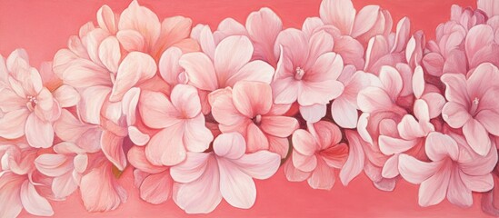 Fototapeta premium Delicate pink hyacinth blooms elegantly arranged on a soft coral background creating a serene floral composition for design projects.