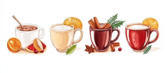 Festive Hot Christmas Beverages with Spices Fruits and Seasonal Decorations