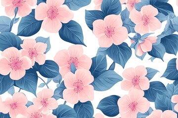 Delicate Pink Blossoms and Blue Green Leaves Pattern