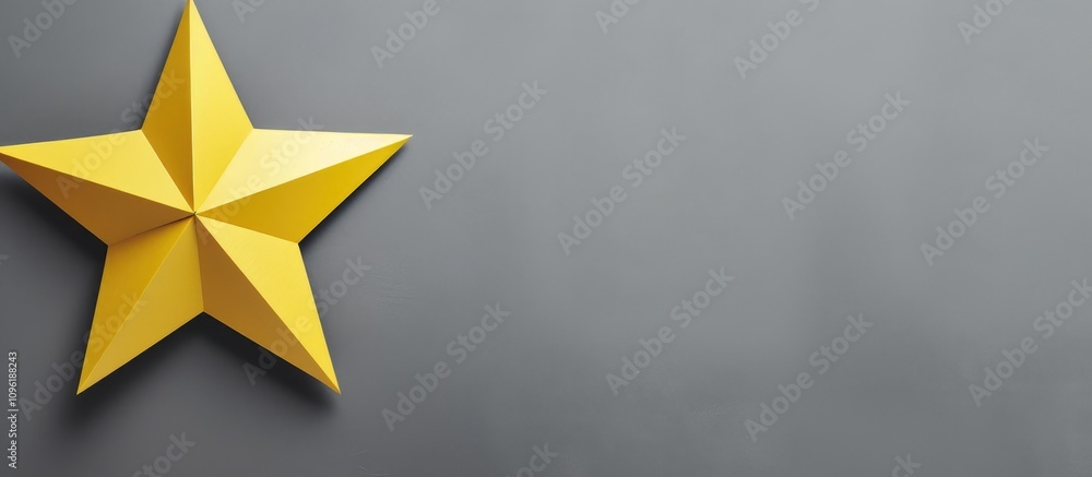 Poster yellow geometric star casting shadows on a gray surface with space for text innovative minimal desig