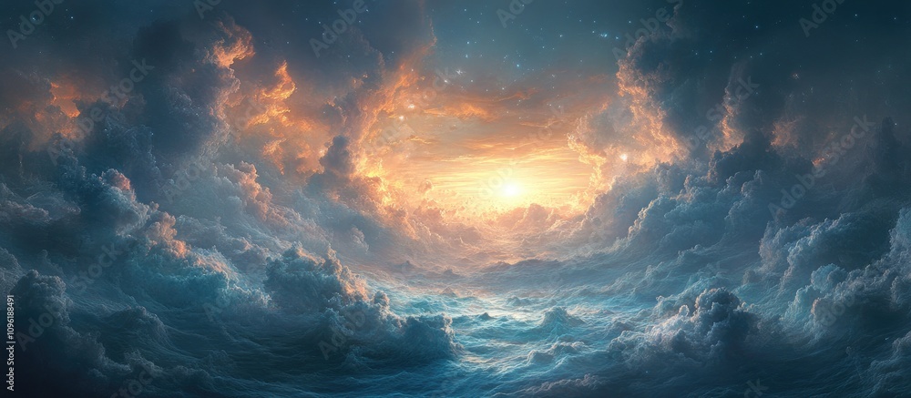 Aufkleber serene twilight sky with dramatic clouds and soft glowing light creating a mystical atmosphere at su
