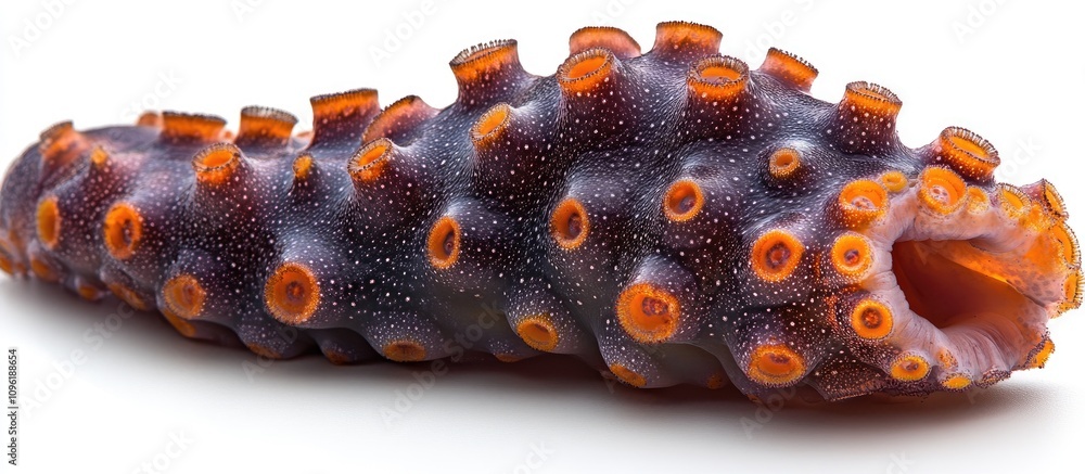 Poster exotic sea cucumber seafood displayed on a white background highlighting its unique texture and colo