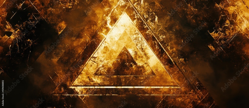 Poster golden triangle abstract design with textured background in sparkling hues of gold and brown for dig