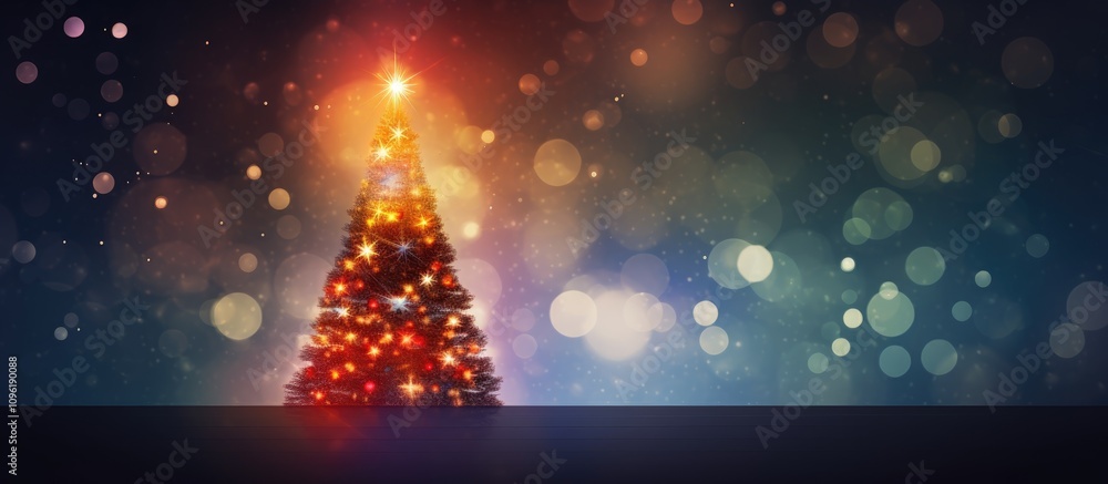 Poster christmas tree glowing with colorful lights and bokeh effect creating a festive and magical holiday 
