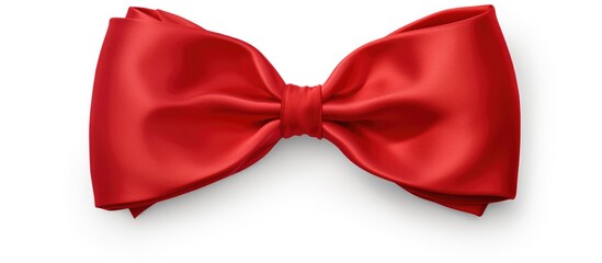 Elegant red satin bow on a white background perfect for festive occasions or stylish decorations
