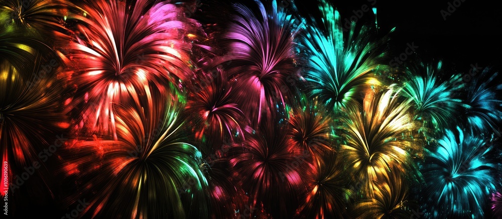 Poster colorful fireworks display creating a stunning visual spectacle in the night sky with vibrant bursts