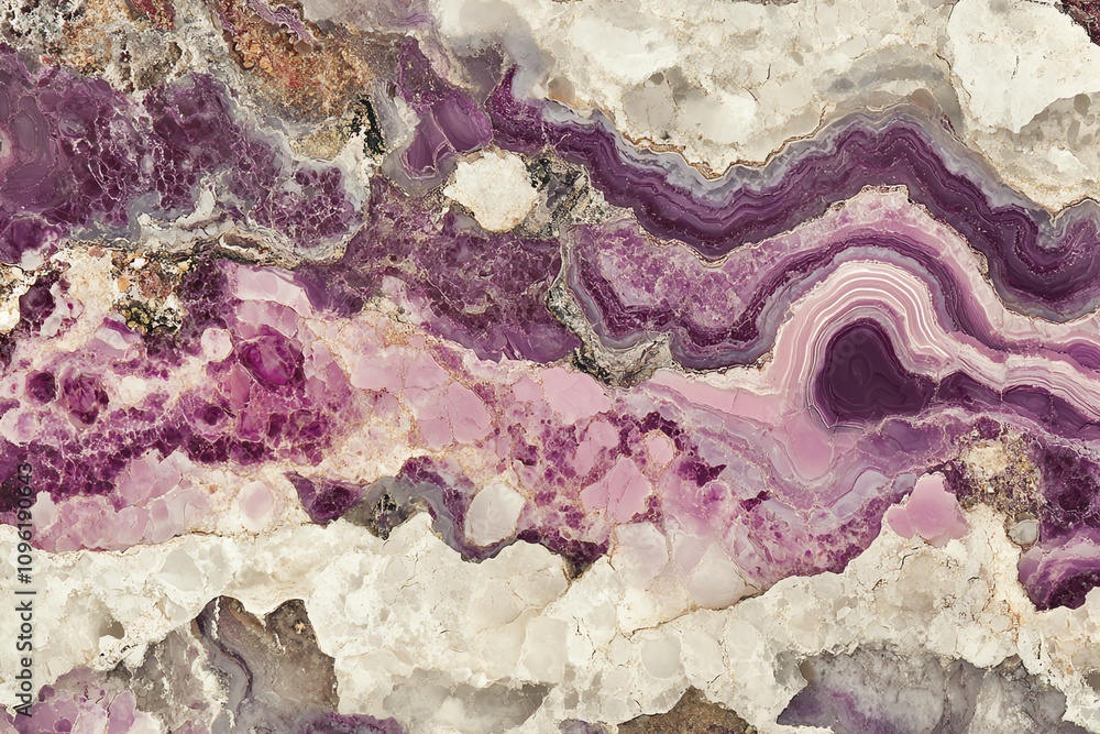 Poster A close-up view of a colorful agate stone featuring intricate patterns and textures.