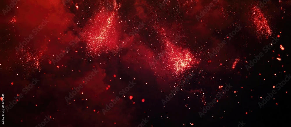 Aufkleber dynamic display of vibrant red fireworks illuminating a dark night sky creating a festive atmosphere