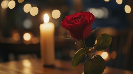 Romantic Red Rose with Candlelight Glow
