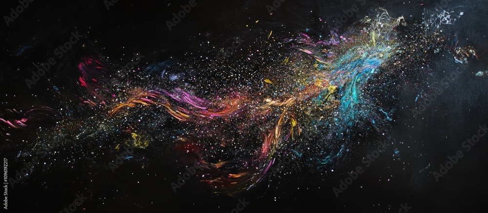 Poster colorful abstract sparkles resembling fireworks creating a stunning visual effect against a deep bla