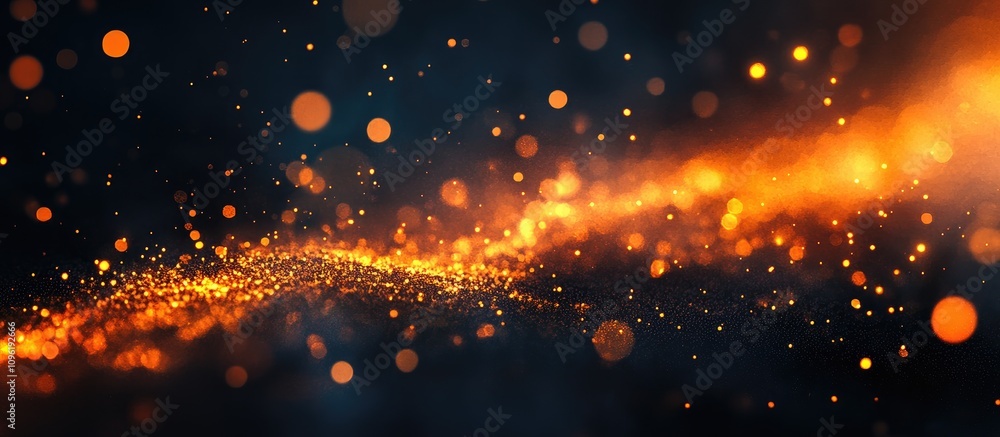 Poster abstract bokeh background with defocused yellow and orange lights shimmering on a dark backdrop crea