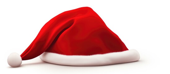 Santa Claus red hat with white fur trim on a plain white background ideal for holiday and Christmas themed designs and advertisements