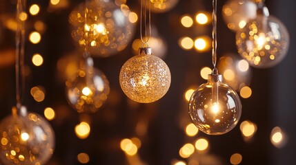 Romantic winter holiday background adorned with shimmering ornaments and glowing lights creating a warm festive atmosphere