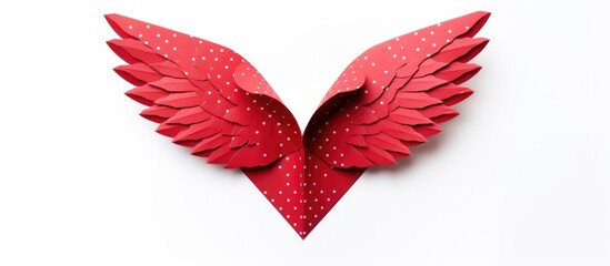 Origami heart with polka dot wings and blank card for personalized messages on a clean white background perfect for creative gifting