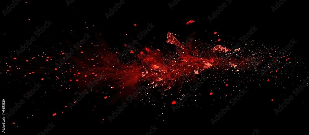 Poster dynamic display of vibrant red fireworks illuminating a dark sky creating an explosive and festive a