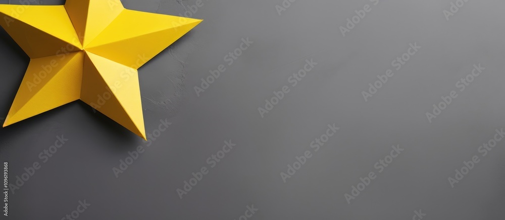 Poster yellow geometric star on gray background creating shadows with space for text modern minimalist desi