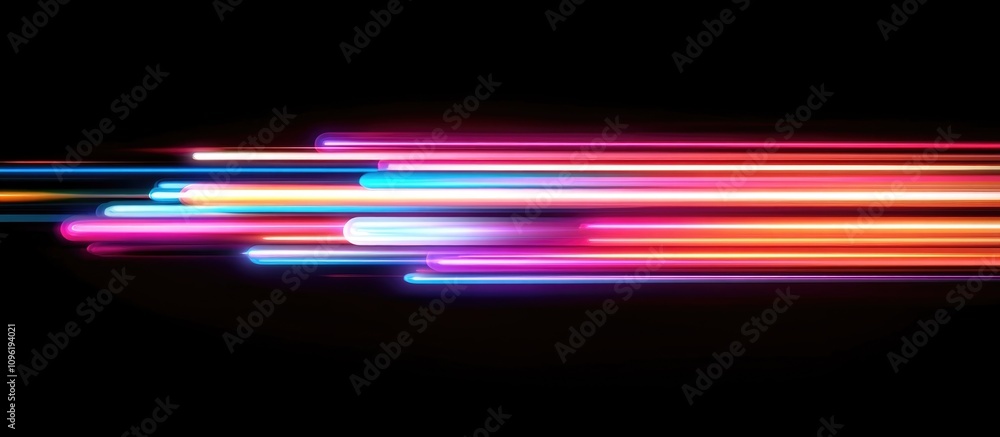 Poster colorful abstract motion trails with defocused neon light flares creating a vibrant bokeh effect on 