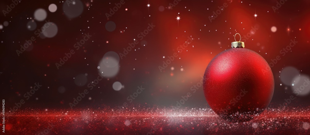 Poster elegant red christmas ornament on a shimmering festive background with bokeh lights creating a warm 