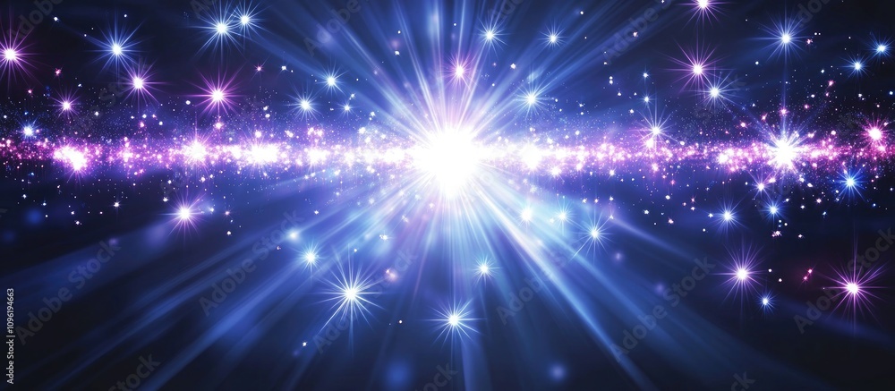 Poster radiant cosmic backdrop with flares and sparkling lights contrasting against a dark background creat