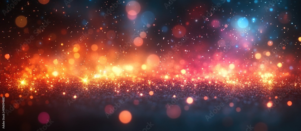 Poster vibrant bokeh effect in a festive firework celebration with colorful sparkles and lights creating a 