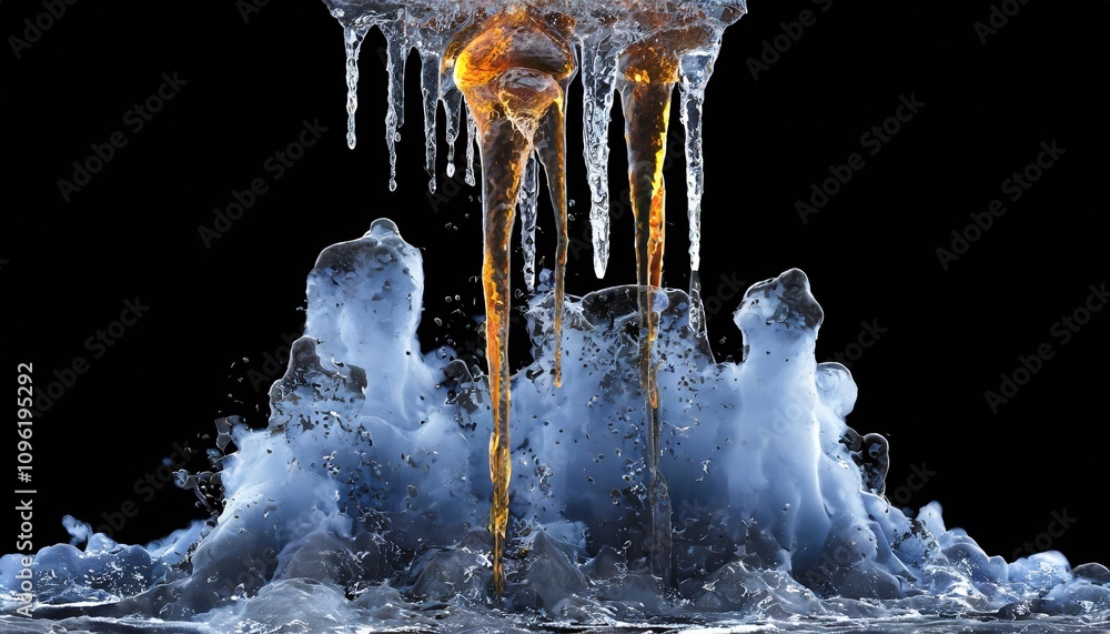 Poster abstract futuristic d texture with dripping liquid smoke in a frozen form isolated on transparent ba