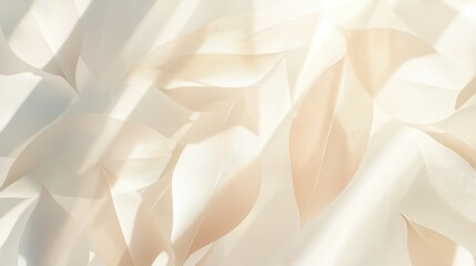 Aesthetic decorative pastel beige white transparent leaves background. Botanical stylized boho wallpaper.