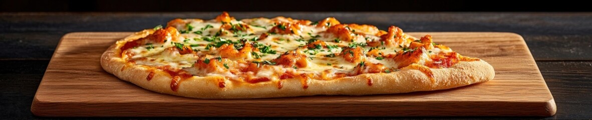 Freshly Baked Pizza on Wooden Board