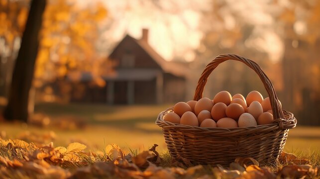 Cozy Autumn Basket of Fresh Eggs