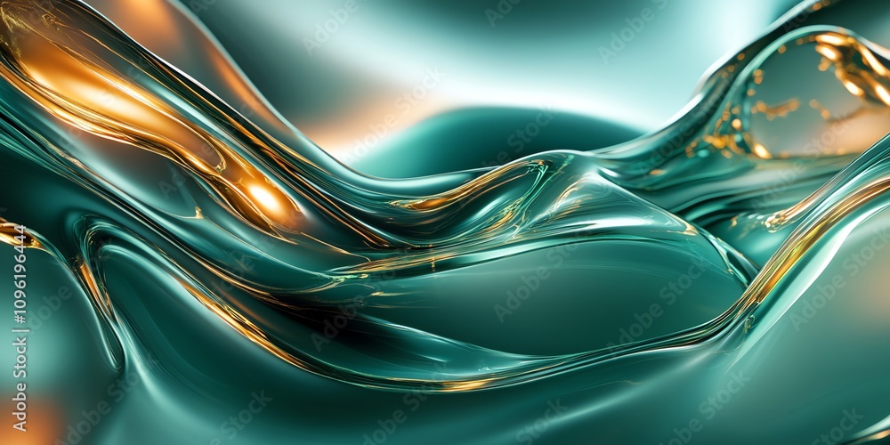 Aufkleber Abstract fluid shapes with shimmering metallic accents in a dynamic composition.