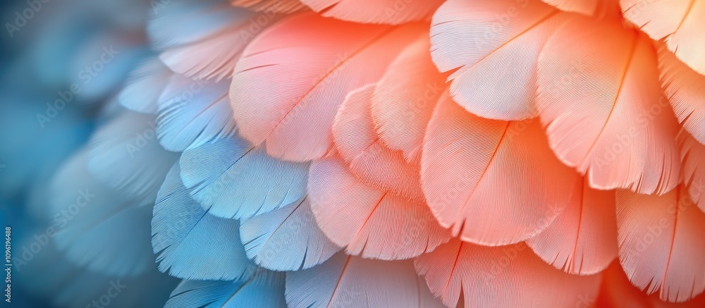 Aufkleber pastel colored bird feathers creating a soft textured background in delicate shades of blue and cora