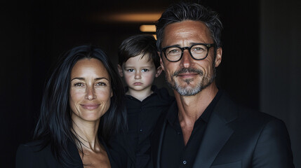 A Modern Family Portrait: A Couple and Their Young Son Pose Together, Capturing the Essence of Intimacy and Connection.