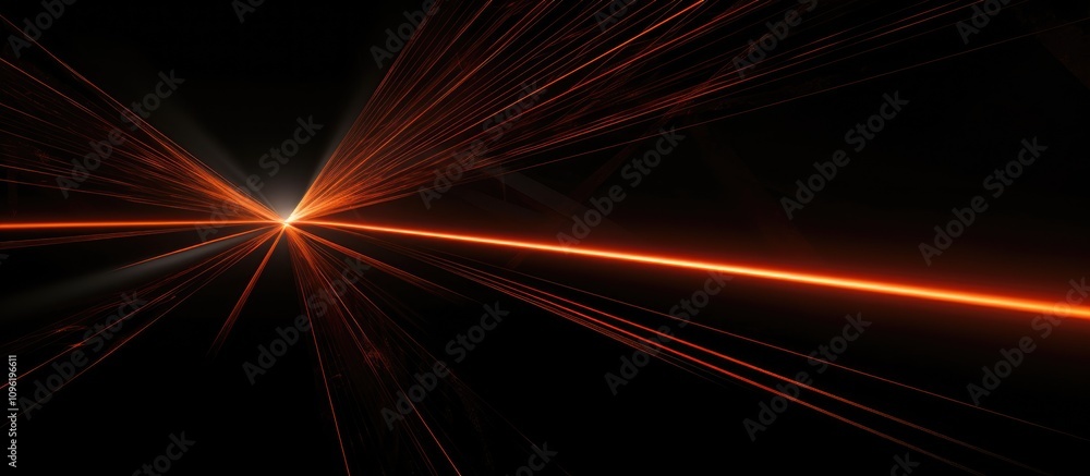 Poster dynamic orange laser beams cutting through a dark background creating a futuristic and dramatic visu