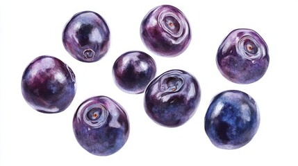 Watercolor Illustration of Fresh Blueberries