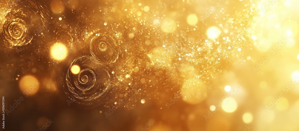Aufkleber Golden abstract background with blurred metal texture and swirling spiral patterns creating a dreamy and festive atmosphere.