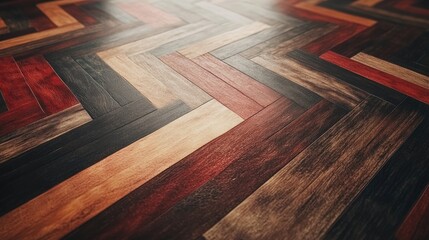 Textured Herringbone Wooden Flooring Featuring Rich, Contrasting Colors and Intricate Patterns for Elegant Interior Design