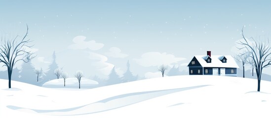 Fototapeta premium Winter landscape with a cozy house in snow scene featuring a blank white area for adding text or messages