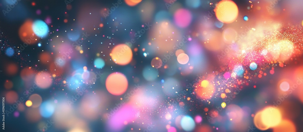 Poster colorful bokeh lights and particles on a blurred background creating a vibrant festive atmosphere fo