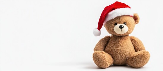 Christmas teddy bear in Santa hat on white background festive holiday spirit decoration