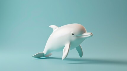Obraz premium Playful White Dolphin 3D Render on Teal Background.