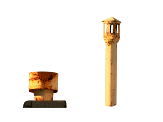 Old metal rusty chimneys. On isolated transparent background.
