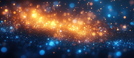 Obraz premium Abstract bokeh background with shimmering yellow and blue lights creating a dreamy and festive atmosphere suitable for various designs