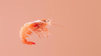Single Cooked Shrimp on Peach Background
