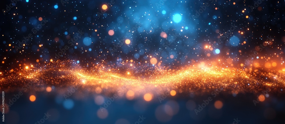 Poster bokeh background with vibrant blurred lights in yellow and blue creating a dreamy and enchanting atm