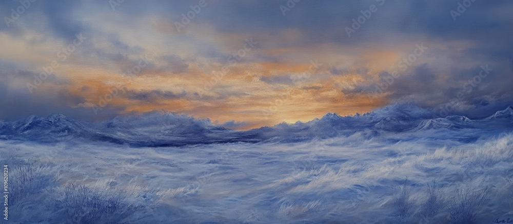 Aufkleber winter dawn over a serene landscape with rolling clouds and a warm glow on the horizon creating a tr